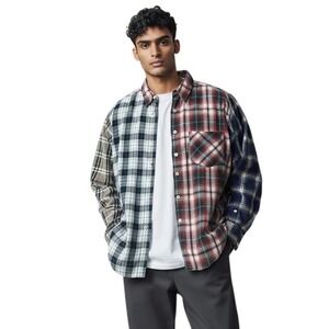 J.Crew VINTAGE 90s Mens Cut & Sew Patchwork Flannel Shirt Button Down Cotton Med